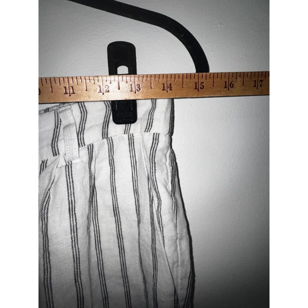 Quince Womens Sz 6 Oatmeal Black Striped 100% Linen Pleated Trouser Pants